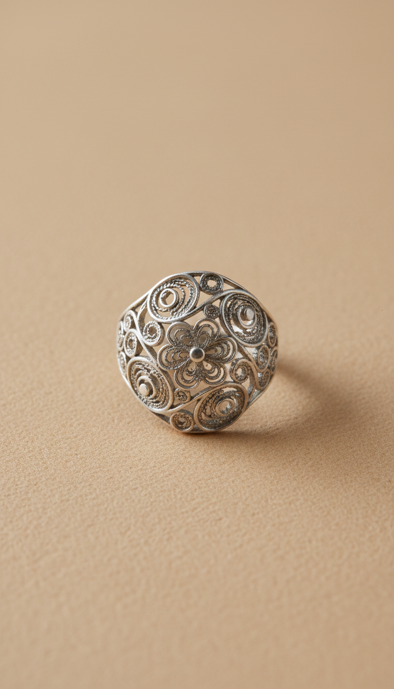 Artisanal silver filigree ring
