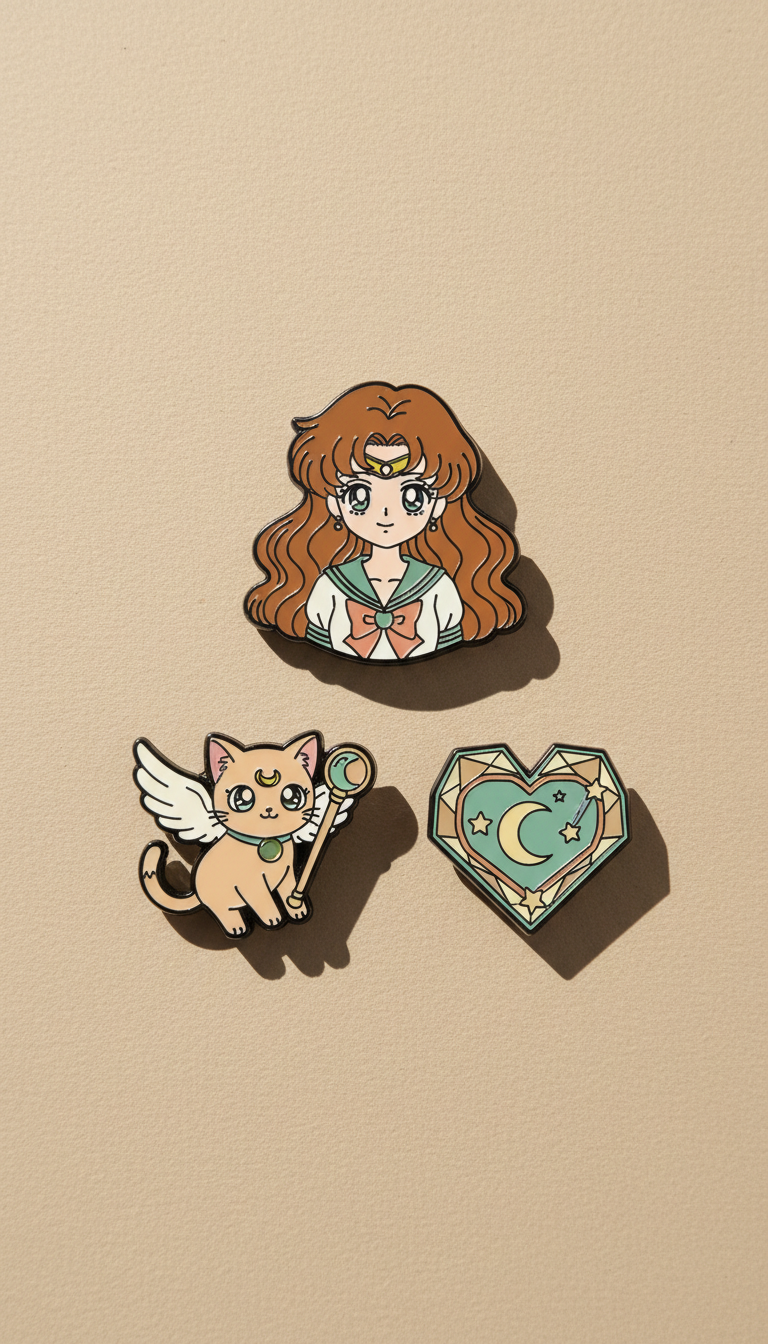 Retro anime enamel pin set
